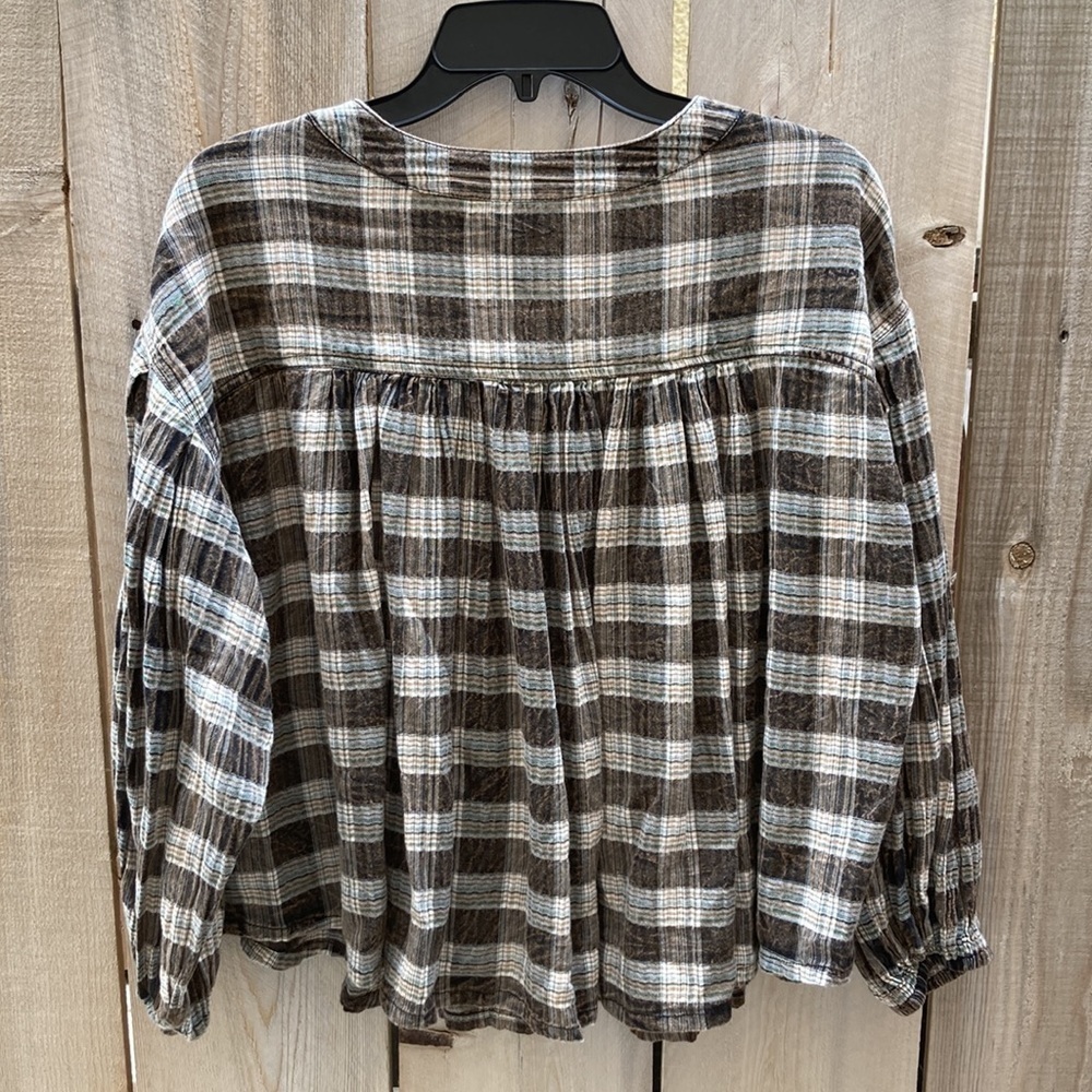 Free People Jessi Plaid Top in Black Combo Size XS NWT - Picture 6 of 6